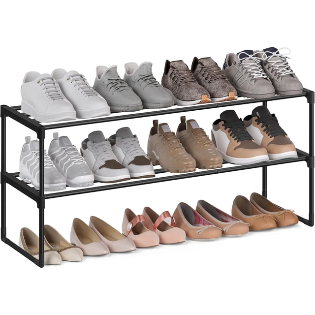 Zapatero de 2 Niveles, Estantería de Metal, Estantería de Zapatos, para 8 a 10 Pares, 30 x 92 x 34 cm, Estante Apilable
