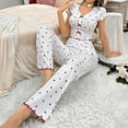 thumbnail image 6 of Fengactive Women's Slim Cropped Pajama Sets Valentine Bow Heart Short Sleeve Tops Pants 2PC Comfort Lounge V Neck Sleepwear, 6 of 8