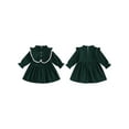 thumbnail image 3 of Elippeo Little Girl Autumn Corduroy Dress Mock Neck Ruffled Long Sleeve Bow Decor A-Line Dress 12 18 24 Months 3 4 5 Years, 3 of 10