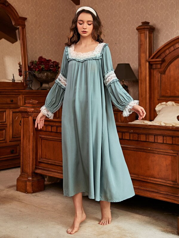 AAMILIFE Women's Long nightgowns Dress Lace Frill Cotton Nightdress