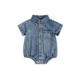 thumbnail image 2 of BemeyourBBs Western Baby Boys Girls Summer Clothes Infant Denim Romper Baby Cowgirl Cowboy Outfit Short Sleeve Button Down Collar Casual Bodysuits Playsuit, 2 of 10