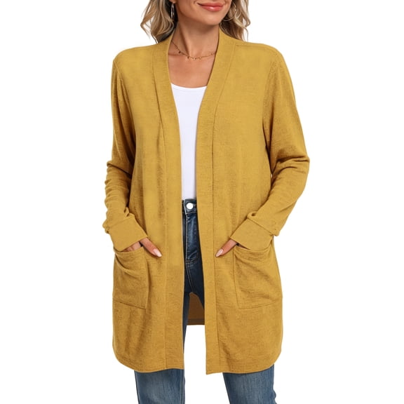 WUJINXIA Womens Lightweight Loose Fit Cardigan Coat Open Front Long Sleeve Sweater Jacket with Side Pockets