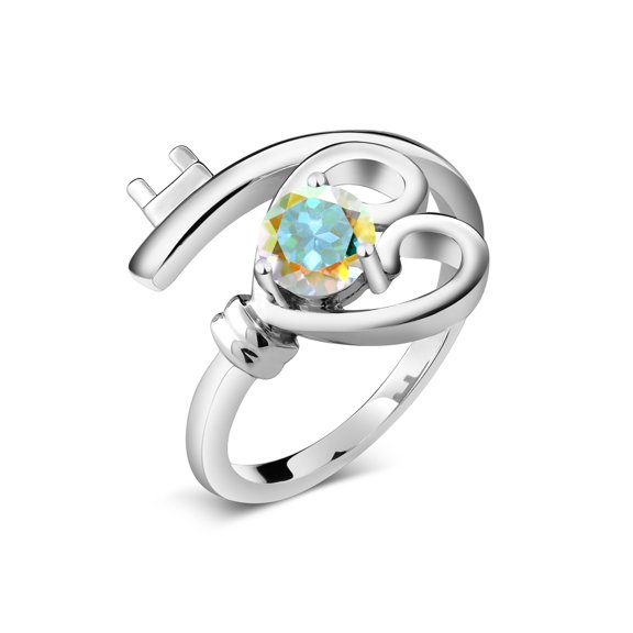 Gem Stone King 0.55 Cttw Round Mercury Mist Mystic Topaz 925 Sterling Silver Heart Key Ring | Round 5MM | Gemstone Birthstone | Available in Size 5, 6, 7, 8, 9