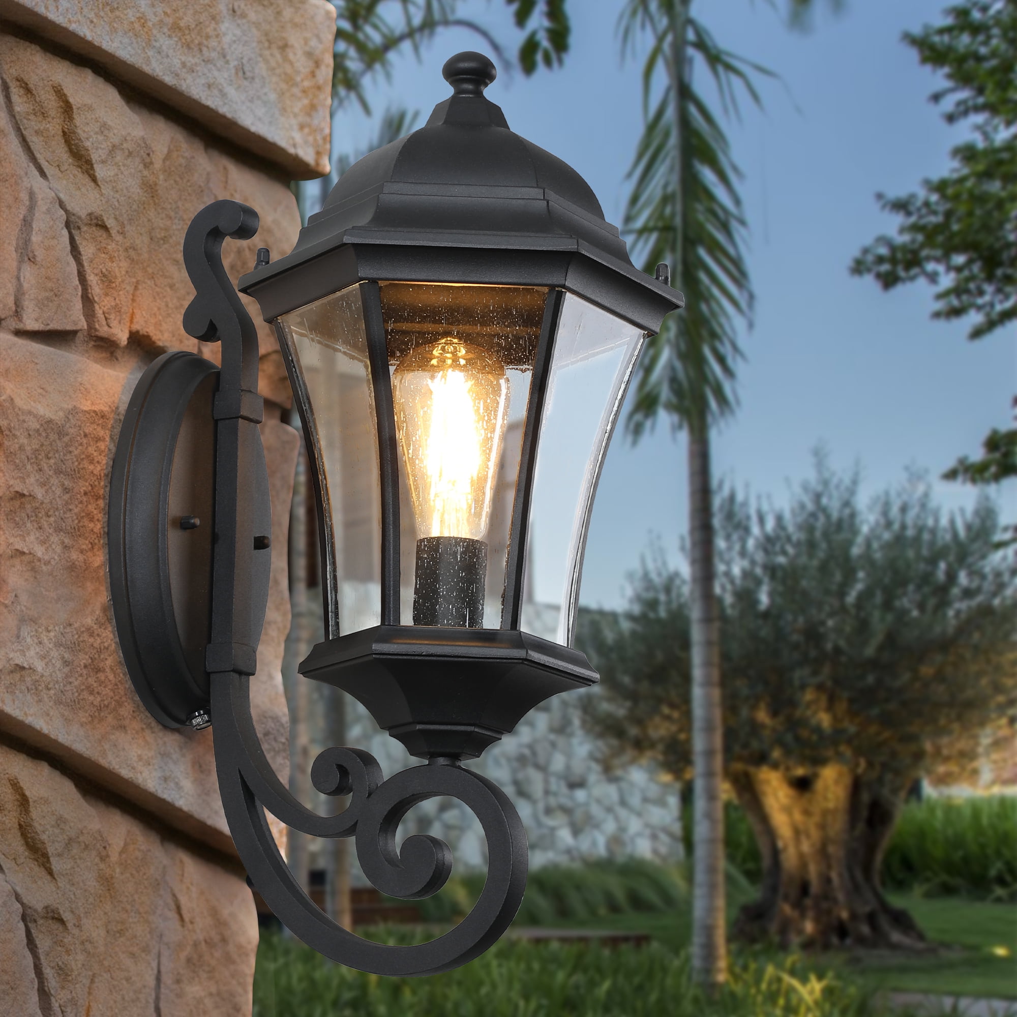 Jopath 2-Pack Vintage Outdoor Wall Lantern Light, Elegant Black Metal Sconce for Porch, Patio, and Garden Lighting (Bulb Not Included)