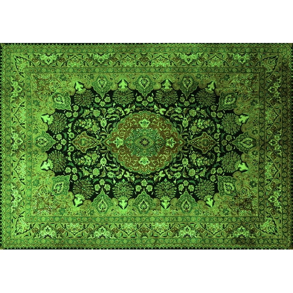 Ahgly Company Indoor Rectangle Medallion Green Traditional Area Rugs, 7' x 10'