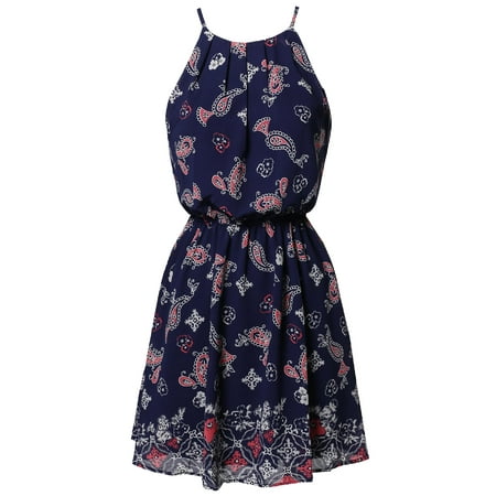 - FashionOutfit Women's Paisley Strappy Elastic Waistband Lined Chiffon Mini Dress