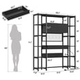thumbnail image 3 of 6 Tier Bookcase with Writing Desk, LED Light Computer Desk with Hutch and Bookshelf, Storage Cabinet with Door, Storage Drawer, Black, 3 of 10