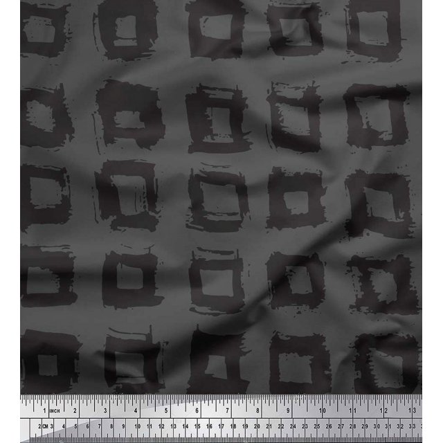 Soimoi Gray Cotton Poplin Fabric Square Geometric Print Fabric by Yard 42 Inch Wide