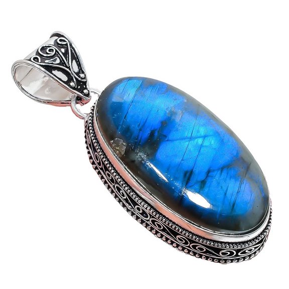 Labradorite Gemstone Handmade 925 Sterling Silver Jewelry Pendant 2.17" AH-887