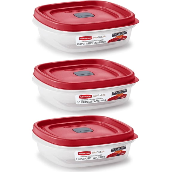 Rubbermaid Easy Find Lids 3-Cup Food Storage Containers With Red Vented Lids (Pack of 3 containers)