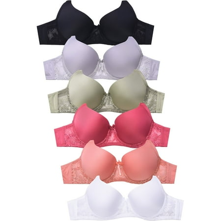 

247 Frenzy Women s Essentials Mamia PACK OF 6 Full Coverage Lace Accent Bras