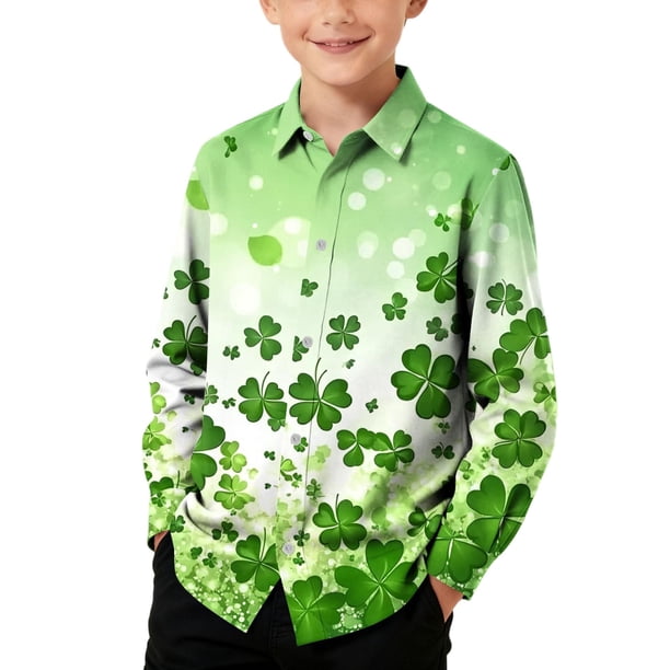 Blusa y camisa de manga larga con cuello vuelto para niños, camisa informal de moda para niños y niñas, camisa de manga larga con estampado del Día de San Patricio, camisa de manga larga con cuello vu