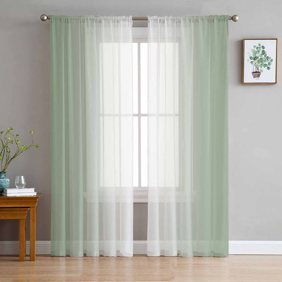 Sage Green Ombre Sheer Curtains 63 Inches Length 2 Panels Set, Window Sheer Curtains for Living Room/Bedroom, Sage Green White Gradient Modern Light Filtering Rod Pocket Curtain 52'' x 63'' x 2