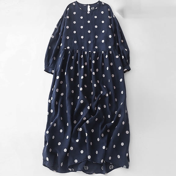 Women's Dress, Casual Loose Fit Cotton Dress with Round Neck and Short Sleeves for Daily Wear