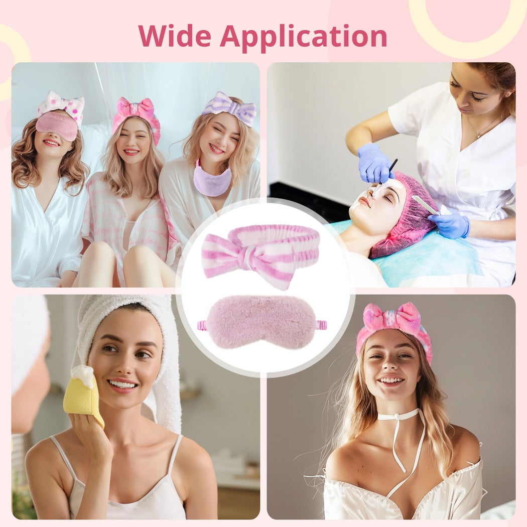Sleepover Party Eye Mask Headband, 24 PCS Eye Mask and Headband, Sleepover Party Favors for Teenagers Women, SPA Party Soft Plush Sleep Eye Cover, Elastic Bow Hair Band