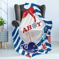 thumbnail image 4 of Cartoon Soft Flannel Fleece Throw Blanket, Marine Themed Ahoy Lettering Childish Desgn with Whale, Cozy Plush for Indoor and Outdoor Use, 50" x 70", Cobalt Blue Vermilion, by Ambesonne, 4 of 5