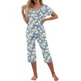 thumbnail image 2 of Puntoco Conjunto de pijama cómodo para mujer Conjunto de pijama y pantalón de manga corta con cuello en V para mujer Conjunto de pijama informal con bolsillos, 2 of 5