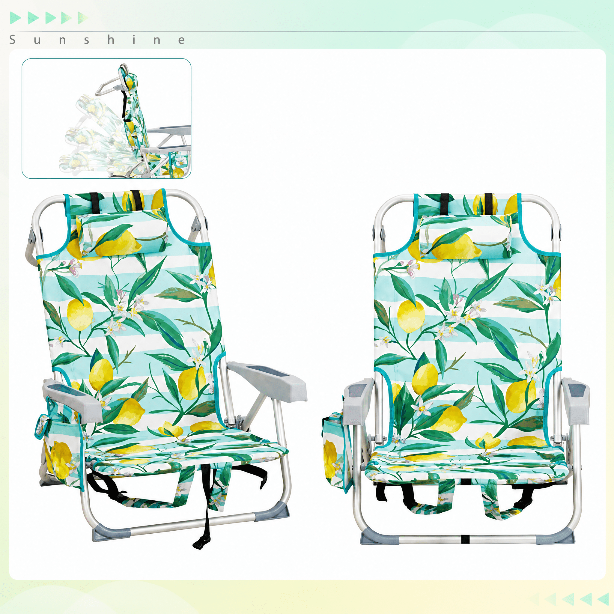 63*65*82cm Short Oxford Cloth Silver White Aluminum Tube Bearing 100kg Beach Chair Lemon