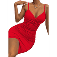 thumbnail image 2 of Vestidos de Cóctel para Mujer, Ajustados, con Escote en V, Tirantes Finos, Fruncidos, para Fiesta de Noche y Club Nocturno (2025) Rojo S, 2 of 8