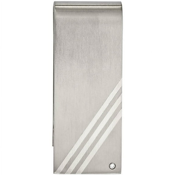 Stainless Steel Sterling Silver Inlay Brushed with CZ Money Clip