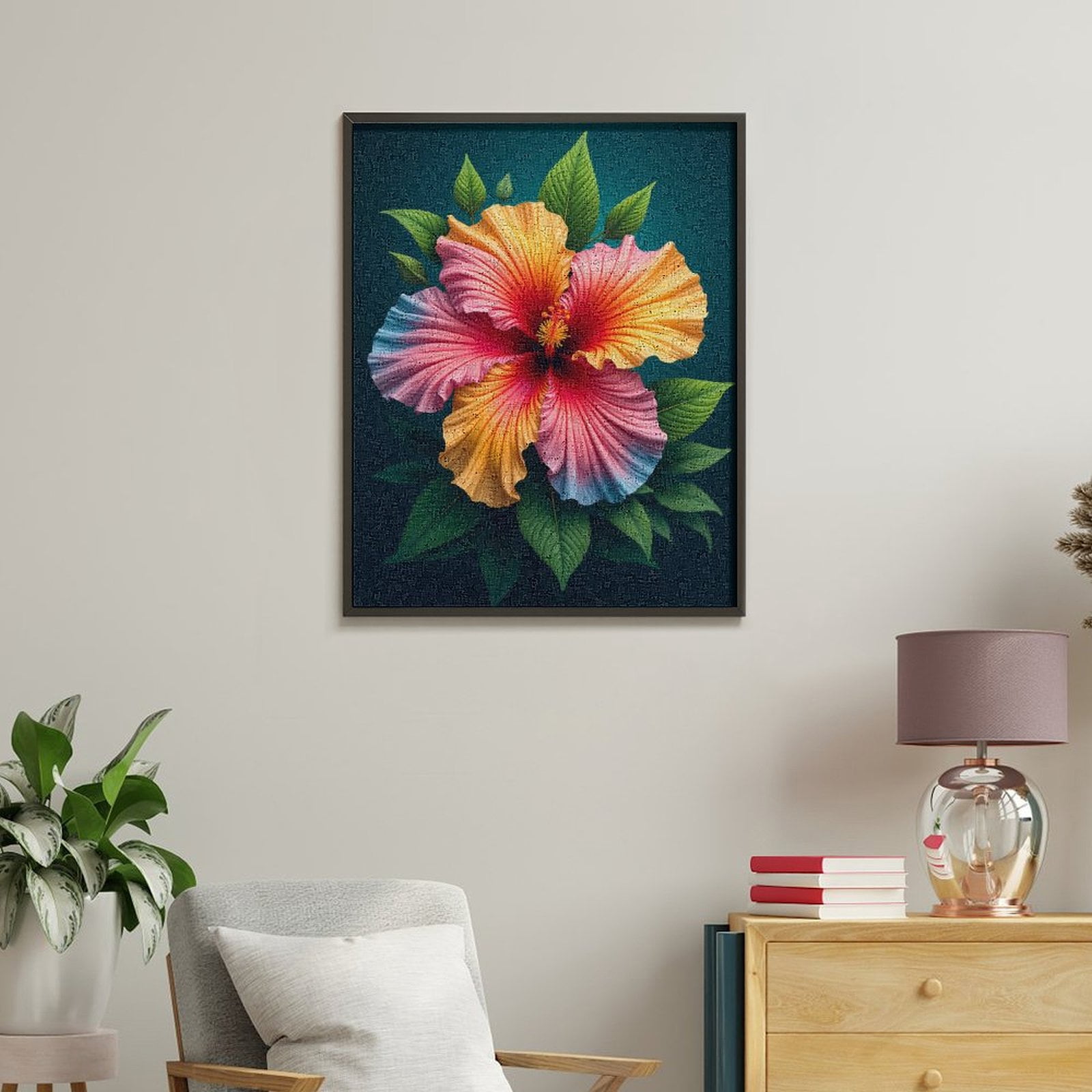 Paint By Numbers Kit for Adults Beginner - DIY Vibrant Tropical Flower Art Green Leaves Canvas Painting Kits for Adults, Frameless Paint By Number for Adults for Home Wall Decor 16x20 Inch