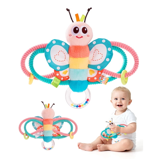 Sonajeros y Anillos de Peluche Jollybaby Mariposa para 0-12 Meses