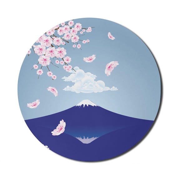 Mountain Mouse Pad for Computers, Abstract Scene of Snow Capped Mountain with Cherry Blossoms, Round Non-Slip Thick Rubber Modern Gaming Mousepad, 8" Round, Dark Lavender Multicolor, by Ambesonne
