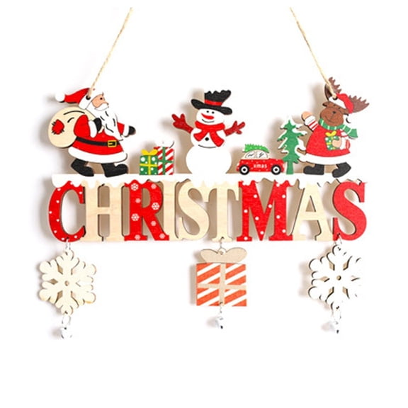 Wooden Christmas Decorations, Wooden Merry Christmas Hanging Sign Christmas Plaque Sign Door Hanging Sign with Bells Christmas Ornaments Indoor Outdoor Xmas Decor