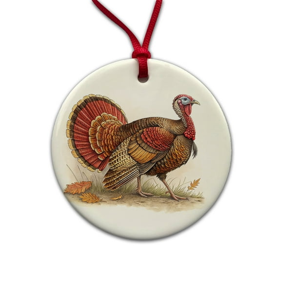Tom Gobbler Male Turkey Illustration Christmas Tree Holiday Round Ceramic Ornament