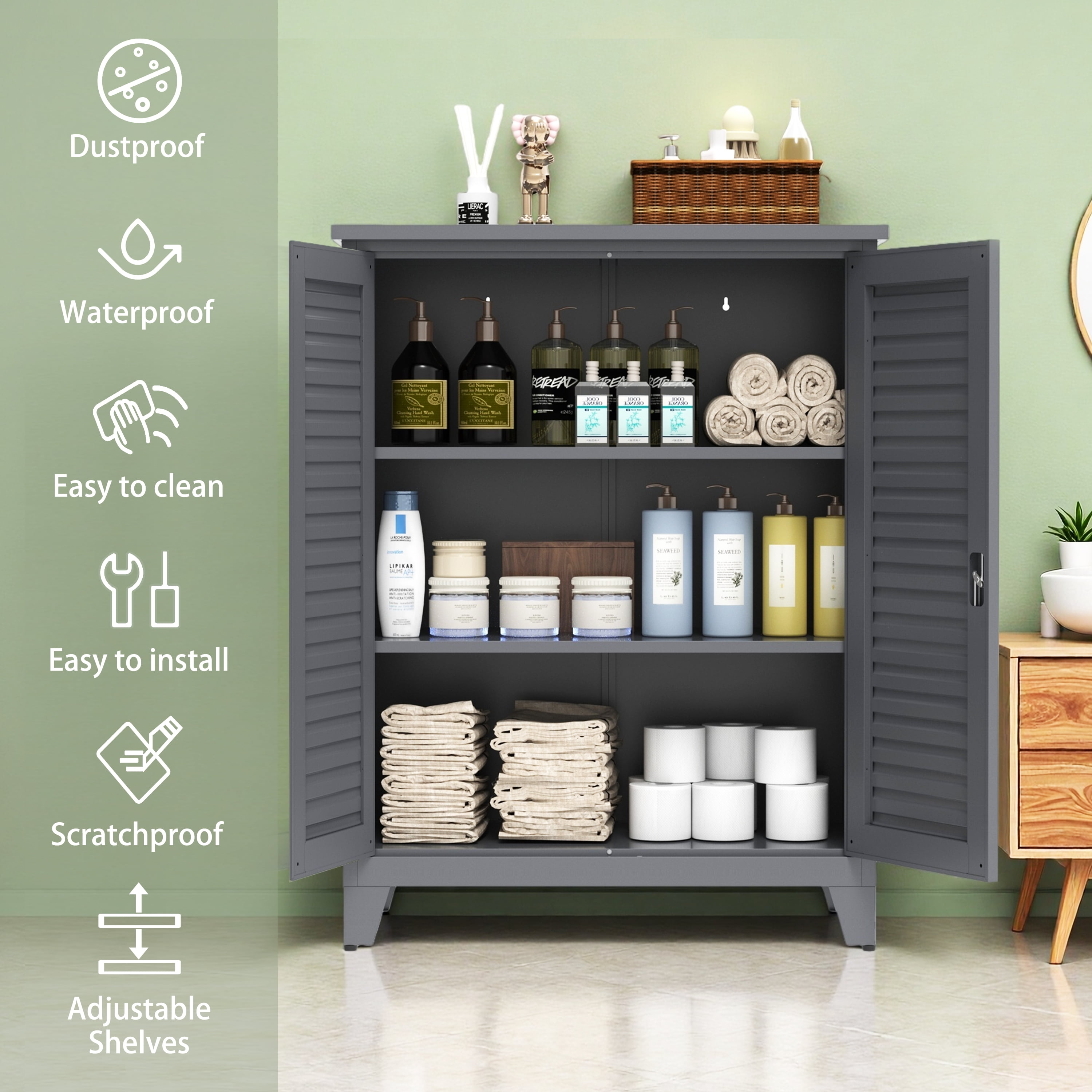 Miniyam 47" Tall Metal Tool Storage Cabinet with Storage Space for Garage, Warehouse, Garden, Office, Living Room, Utility Room