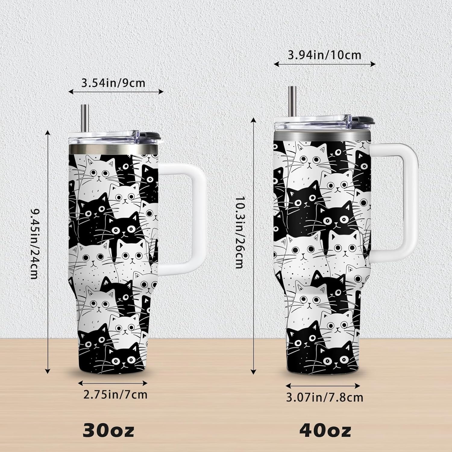 Cat Lover Gifts, Gift for Cats Lovers Women Men Girls Funny 40oz Black Cats Themed Tumbler Cups with Handle - Everything Is Fine Mug, Christmas Birthday Gift for Black Cat Mom Lady Gifts Cup
