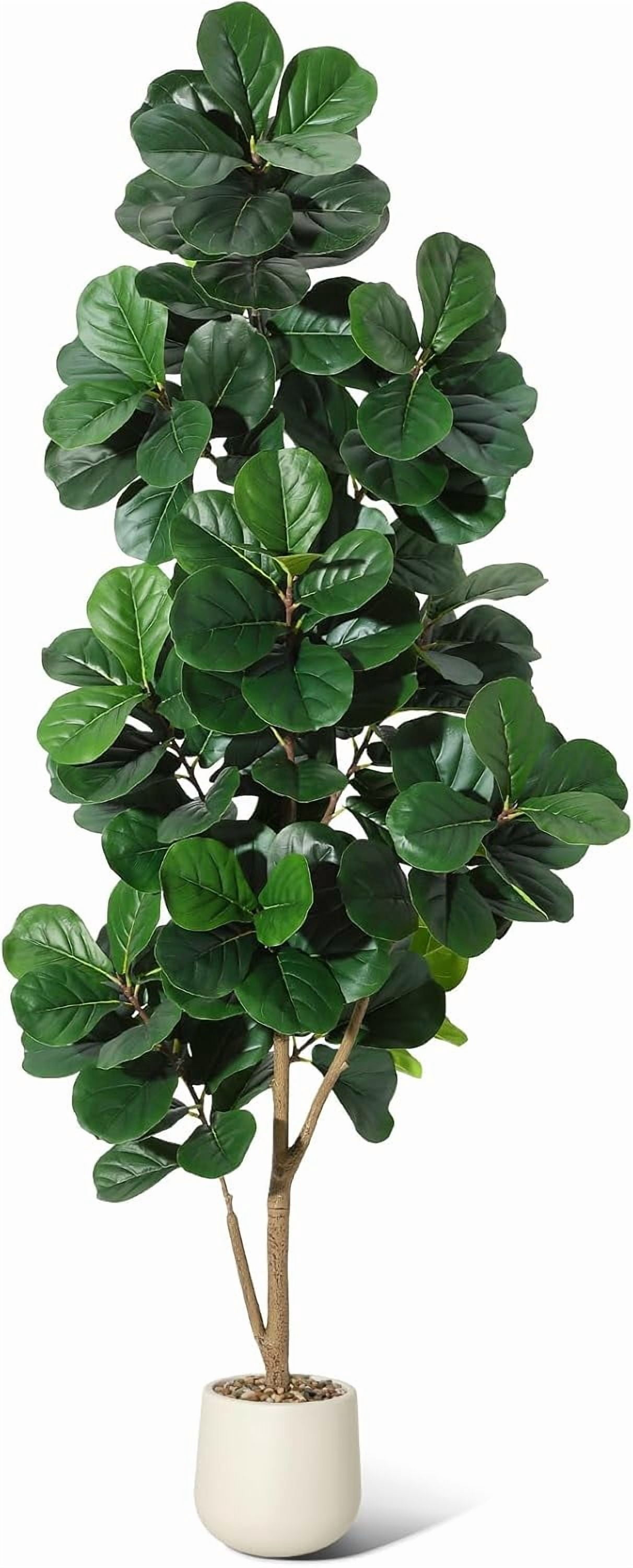 7 ft Fiddle Leaf Fig Tree Artificial with 141 Leaves - Realistic Faux Ficus Lyrata Trees in 9 in White Planter Pot, Indoor Fake Floor Plants for Home Office Living Room Decor, Housewarming Gift