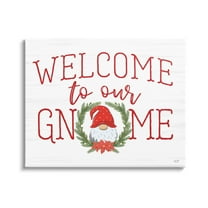 Gnome Welcome Sign Cottage Laurel Grainy Pattern Holiday Graphic Art Gallery-Wrapped Canvas Print Wall Art