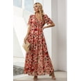 thumbnail image 5 of Women's Floral V Neck Short Flounce Sleeve Maxi Dress 100% Polyester Lined Classic Elegant Everyday Wear Easy Care, 5 of 10