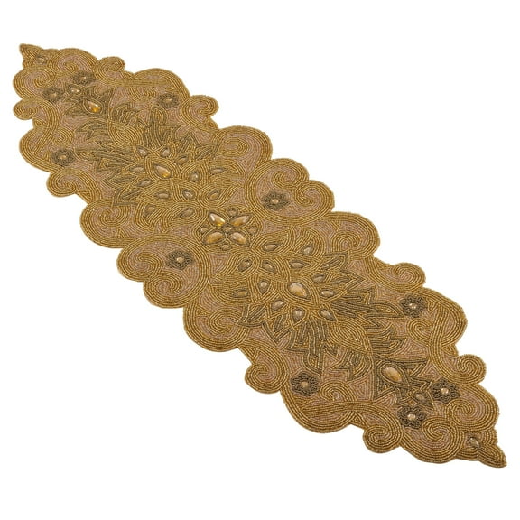 Saro Lifestyle Beaded Scroll Motif Design Table Runner