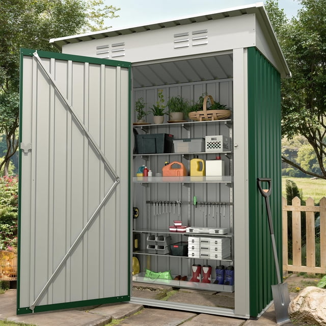 EastVita Remise de Rangement Extérieure en Métal Robuste 5 X 3 Pi, Toit en Pente et Porte Verrouillable, Organisateur d'Outils Compact et Résistant aux Intempéries, Vert Foncé