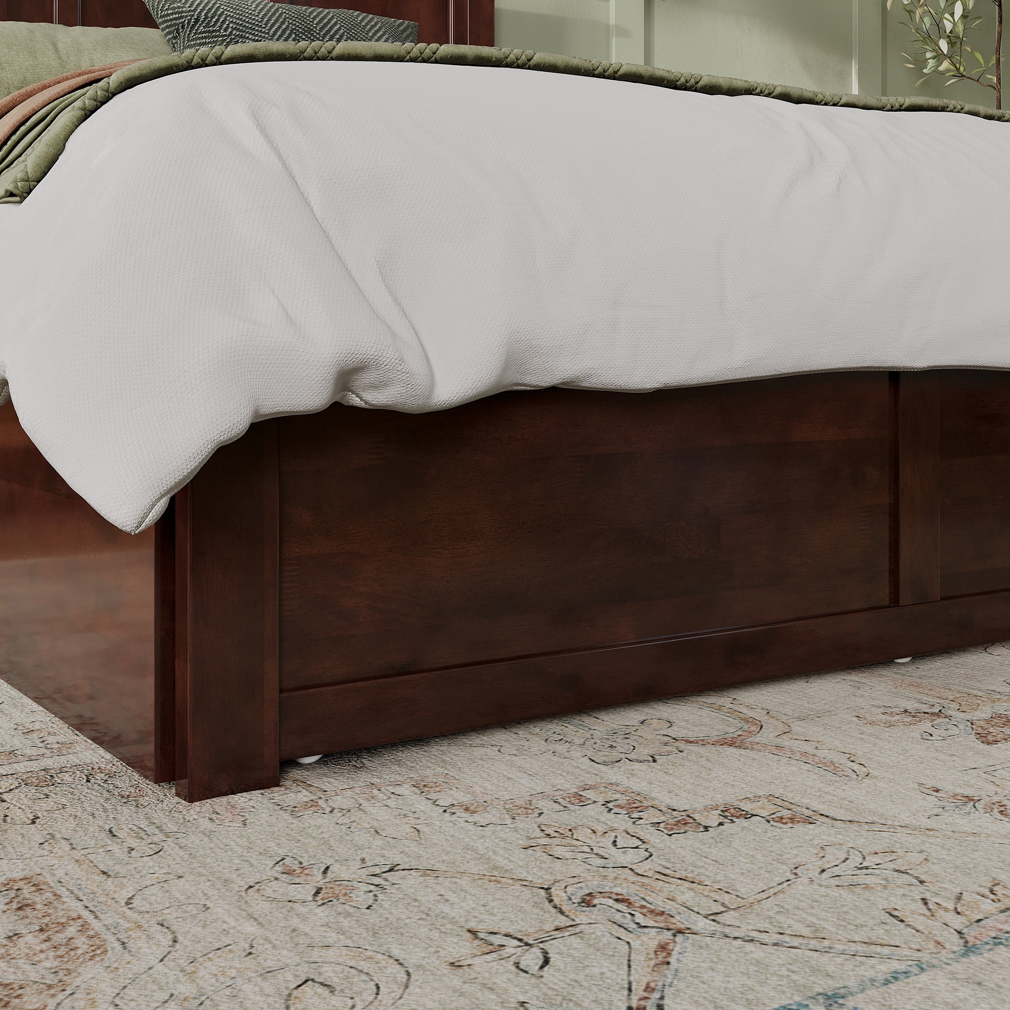 AFI Madison Queen Wood Platform Bed with Headboard Footboard & Twin XL Trundle, Walnut