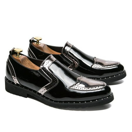 

Spring Summer Autumn Low-top Leather Shoe Men Loafers Casual Formal Pointed Toe Flat Slip-on Youth Fashion Colorblock Black Gold - Men s Dress Shoes - AliExpress