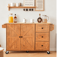 thumbnail image 3 of 【Mulaibdin】Mobile Kitchen Island Cart with 2 Shelves & 3 Drawers, Rolling Kitchen Storage Trolley with Spice Rack, Brown Mobile Kitchen Cabinet with Lockable Wheels for Home & Restaurant, 3 of 8