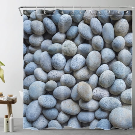 HVEST Nature Stone Shower Curtain River Bed Gravel Rock Cobblestone Modern Grey Bathroom Curtain with Hooks 69x70 inch Waterproof Polyester Fabric Bathroom Decorations