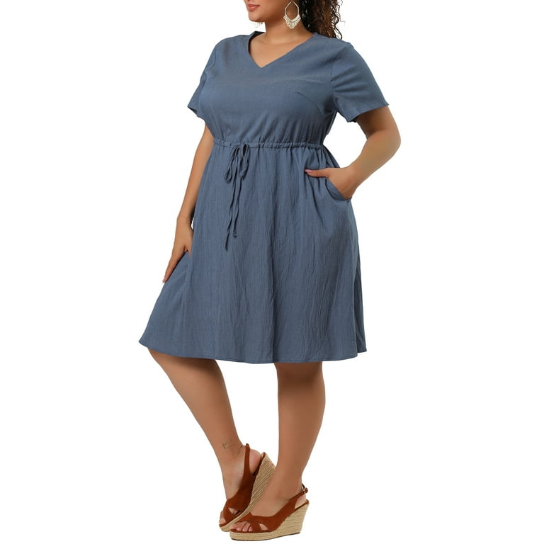 Unique Bargains Juniors Plus Size V Neck A Line Short Sleeve