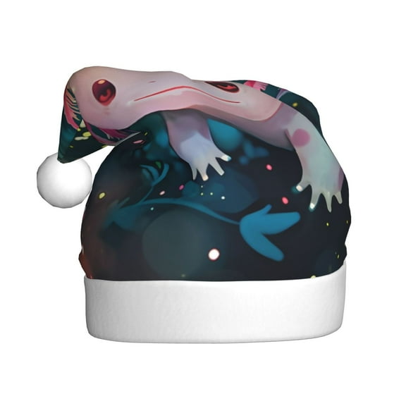 Cauagu Whimsical Axolotl Fantasy for Adult Christmas Hat,1-Pack Xmas Holiday Hat Santa Hat for Women & Men Festive Headwear Accessories Fit for Christmas/New Year/Party