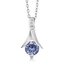 Gem Stone King 925 Sterling Silver Pendant with Chain 6mm Round Persian Blue Moissanite (0.85 Cttw)