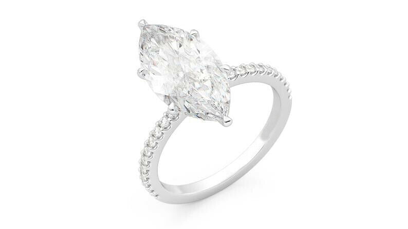 HeartsAndYou Hidden Halo Engagement Ring for Women 1.5ct Marquise Cut Moissanite 18k White Gold Over Silver