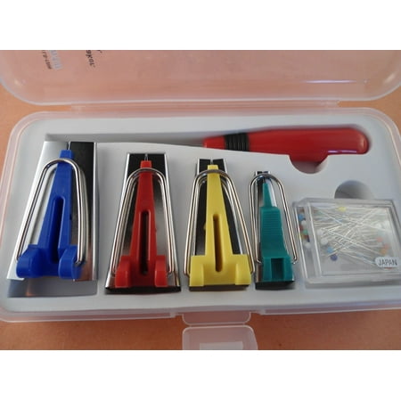STURDY BOX of 4 SIZES BIAS TAPE MAKER UTILITY AWL PINS SET FOR QUILTING SEWING