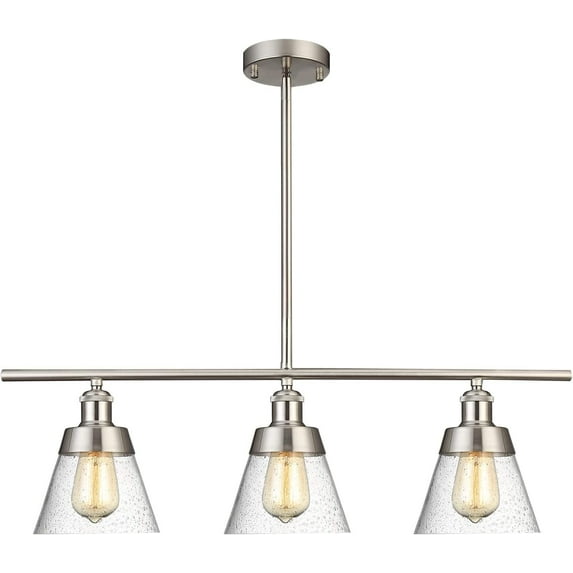 Modern Brushed Nickel Kitchen Island Lighting, Clear Seeded Glass Linear Chandelier, 3 Lights Pendant Light Fixture for Kitchen Island Dining Room