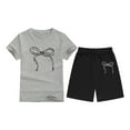 thumbnail image 1 of FAOWME T-shirt Enfant Manches Courtes Imprimé Nœud Couleur Bonbon Confortable T-shirt Col Rond Gris 8-9 Ans, 1 of 4