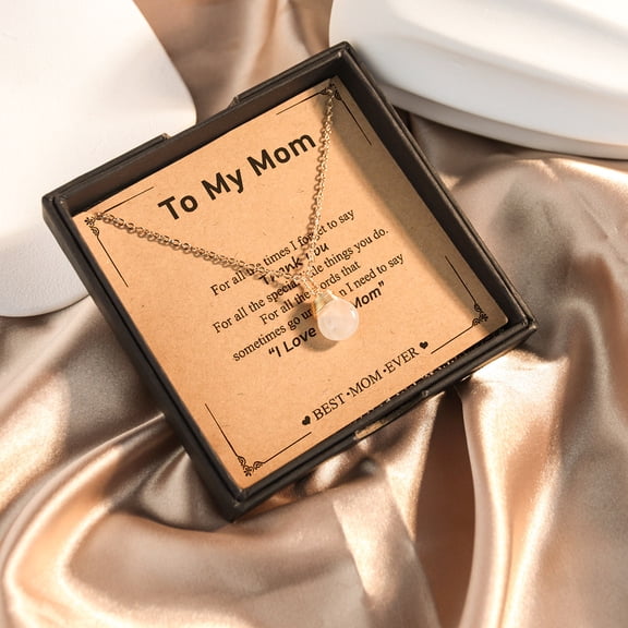 YMCSTONEMA White Synthetic Stone Pendant Necklace for Women, Mother's Day Gift for Mom, Dainty Gold Chain Choker with "To My Mom" Greeting Card
