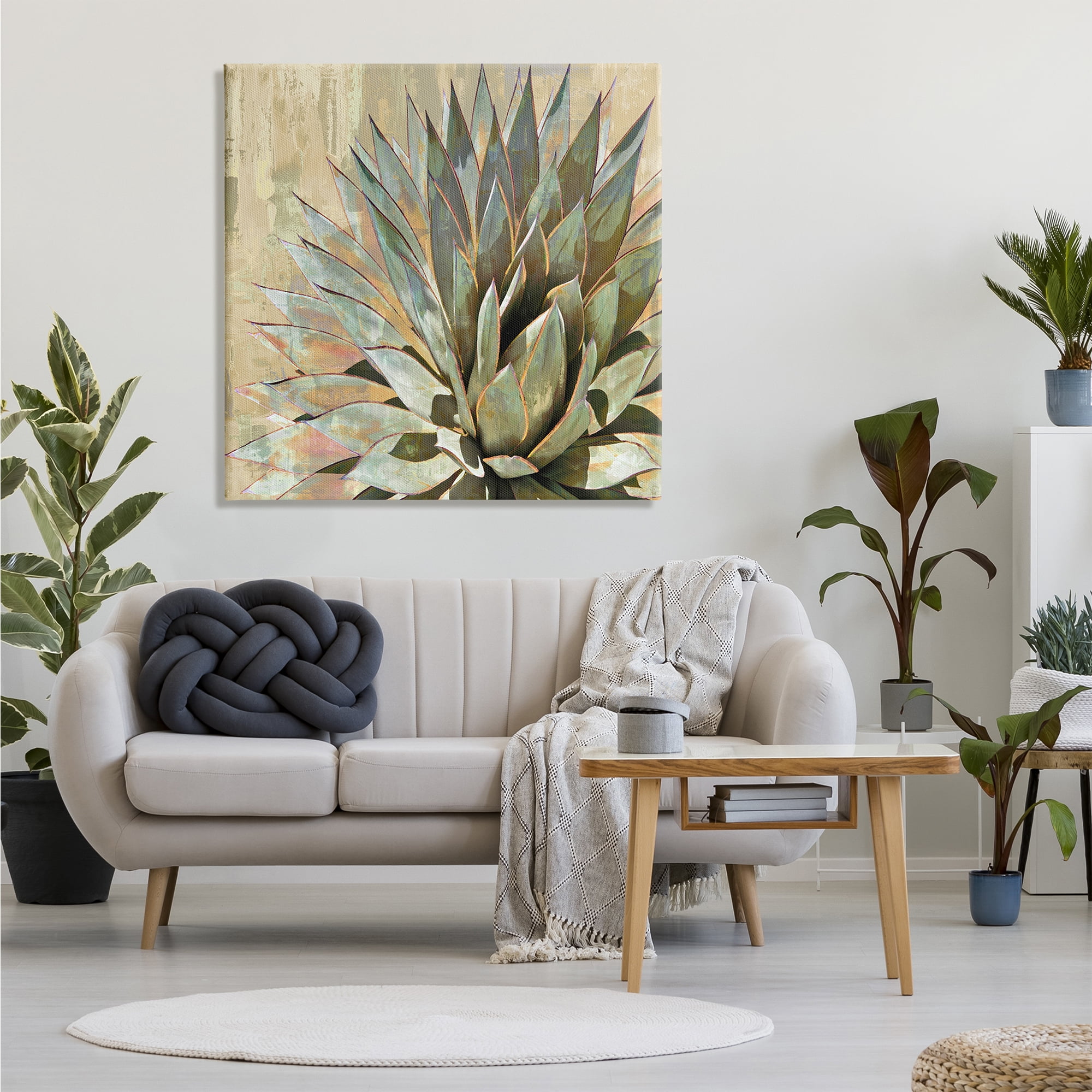 Stupell Industries Green Painted Botanical Succulent Agave Leaves Botanical & Floral Painting Gallery Wrapped Canvas Art Print Wall Art, 36 x 36