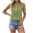 thumbnail image 4 of Vivianyo HD Women's Plaid Sleeveless Henley Top, Pleated Front Partial Button Blouse, Casual Vest for Women, Sizes S-2XL, 4 of 7